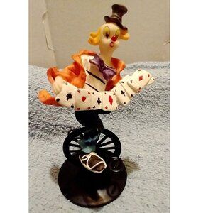 Colorful Circus Clown On Unicycle Figurine With Playing Cards - K's Collection